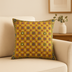 Mustard Yellow Hand Embroidered Floral Cushion Cover