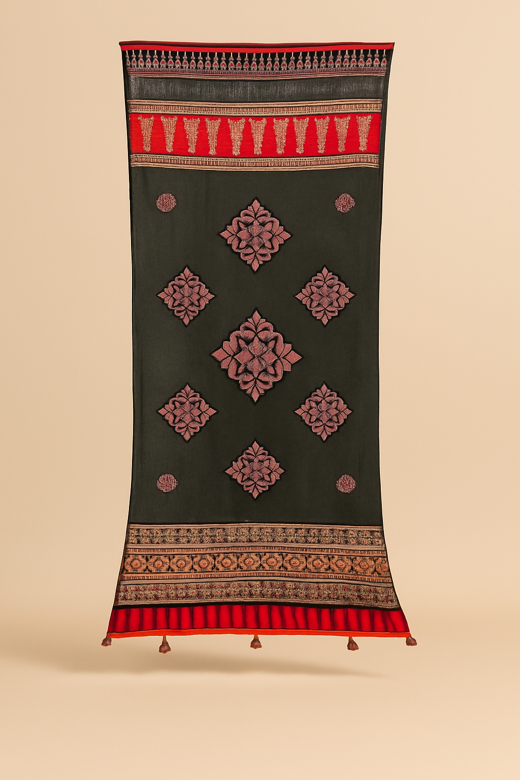 Vintage Paisley Embroidered Black Dupatta
