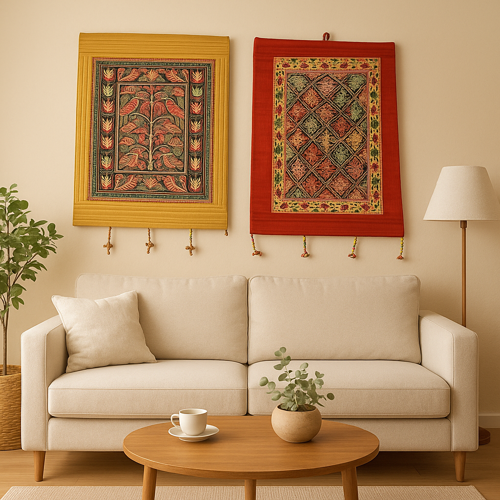 Set of 2 Embroidered Heritage Wall Hangings