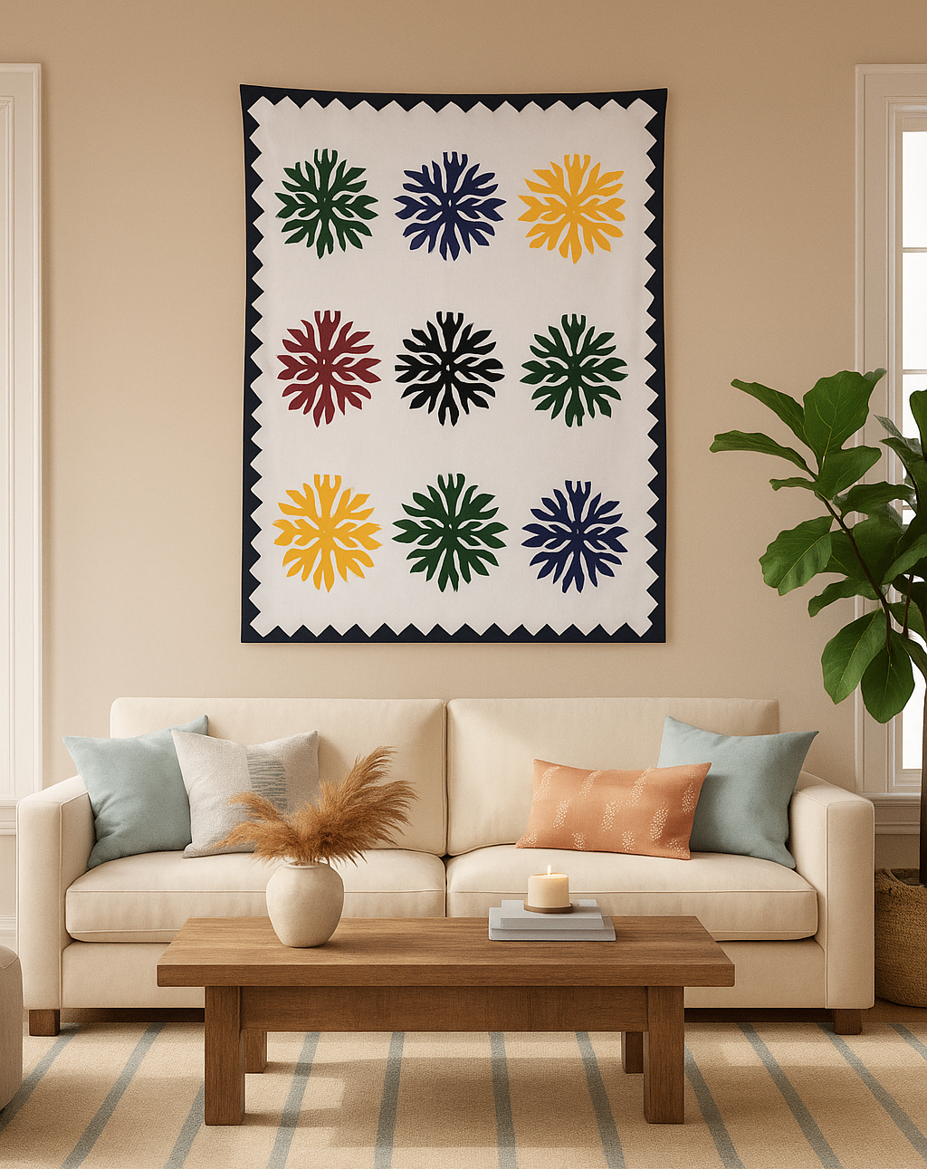 Multicolor Heritage Motif Quilt Panel Wall Hanging