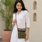 Folk Art Elephant Embroidered Sling Bag