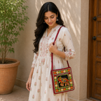 Folk Art Elephant Embroidered Sling Bag