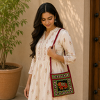 Folk Art Elephant Embroidered Sling Bag