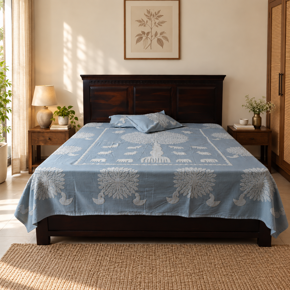 Sunlit Grove Tree Applique Bedsheet Set