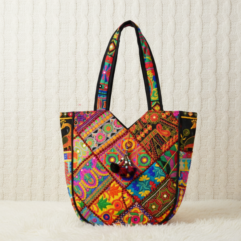 Colorful Bliss Cotton Bag with Detailed Embroidery Work