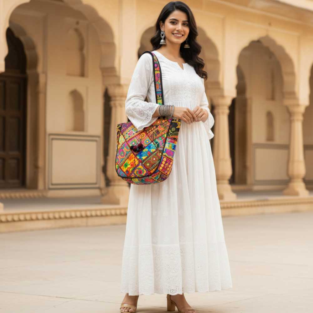 Colorful Bliss Cotton Bag with Detailed Embroidery Work