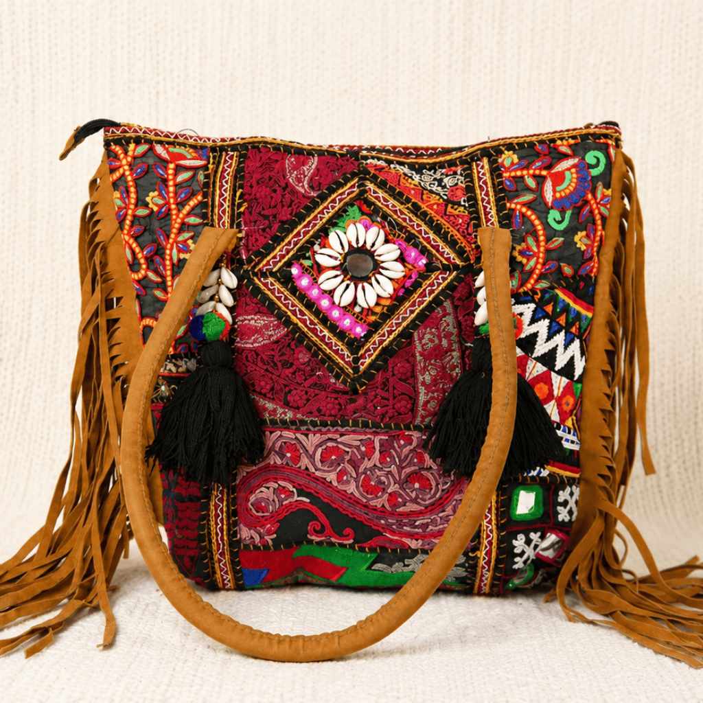 Colorful Embroidered Boho Bag with Shell Detailing
