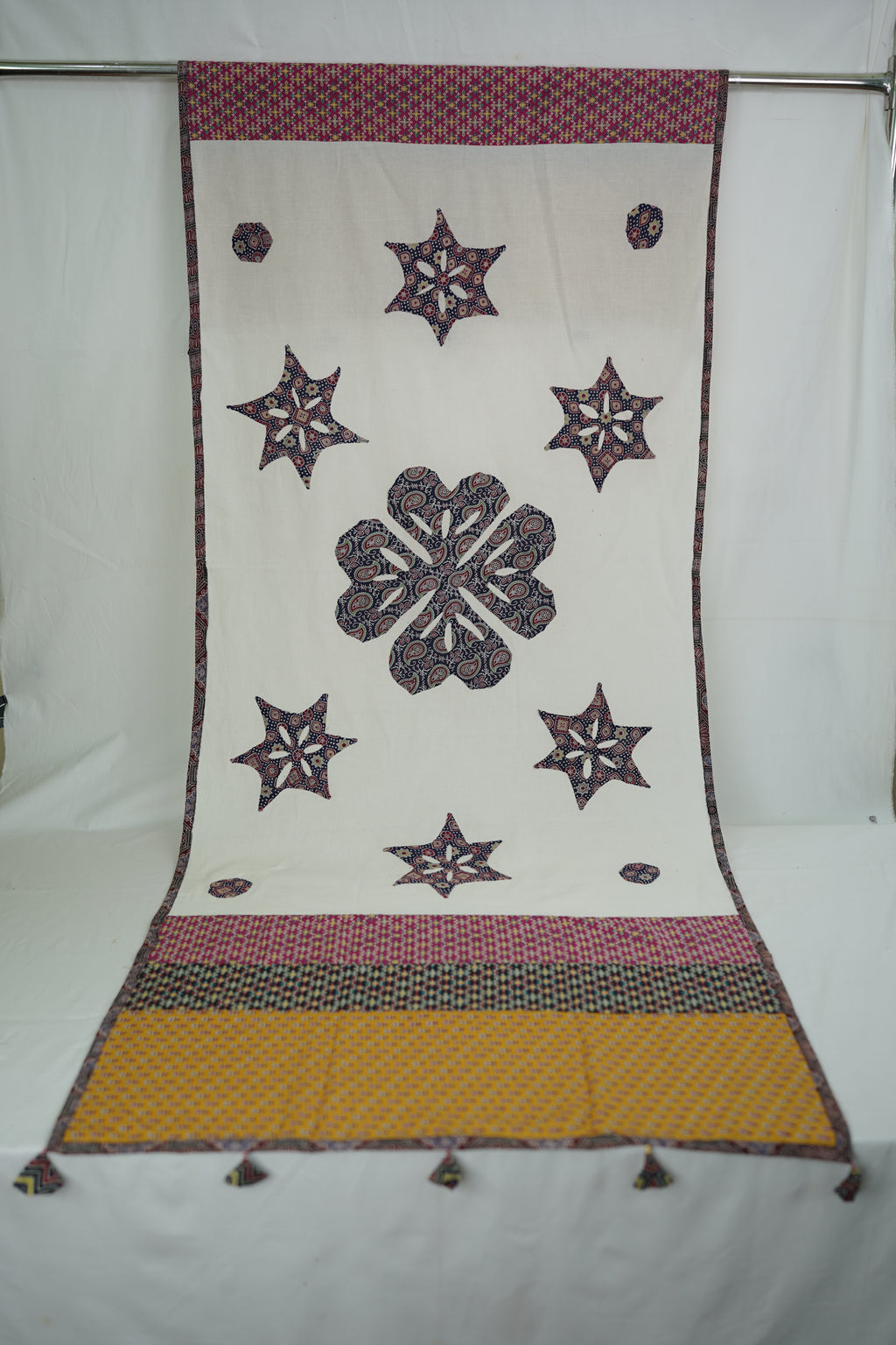 Off White Paisley Tassel Applique Dupatta
