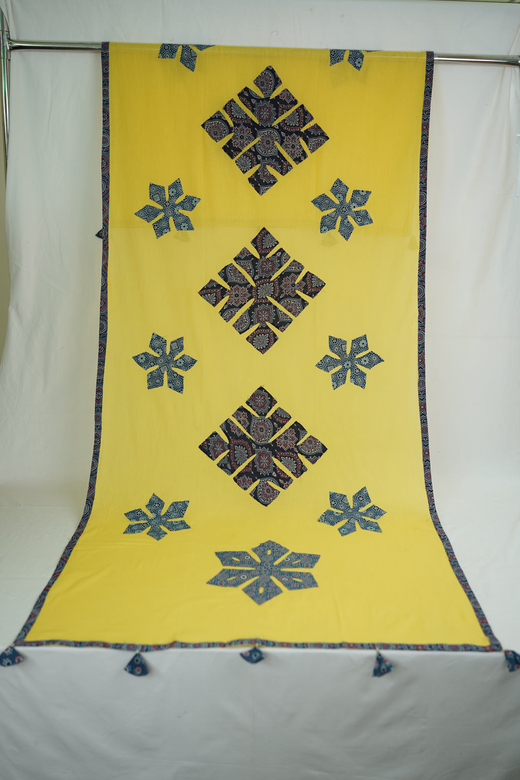Yellow Cotton Dupatta with Floral Applique Design
