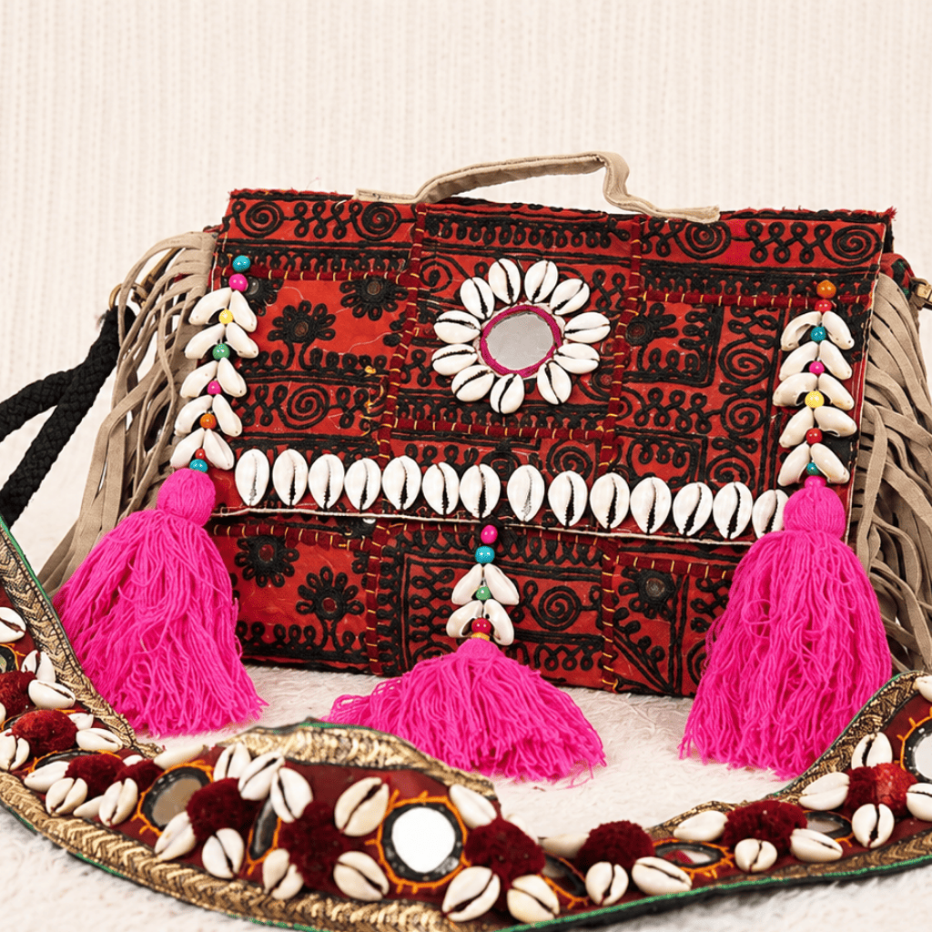 Desert Folk Red Banjara Bag with Shell Detailing