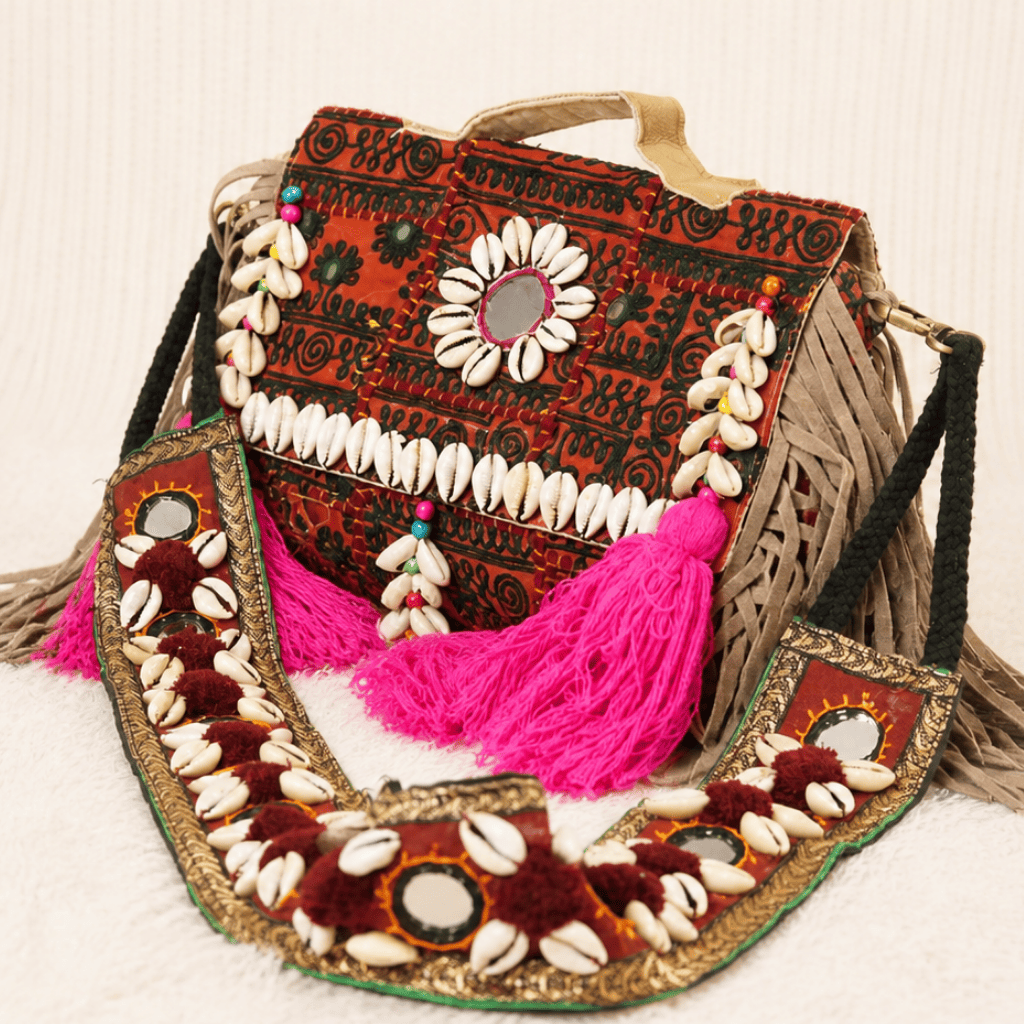 Desert Folk Red Banjara Bag with Shell Detailing