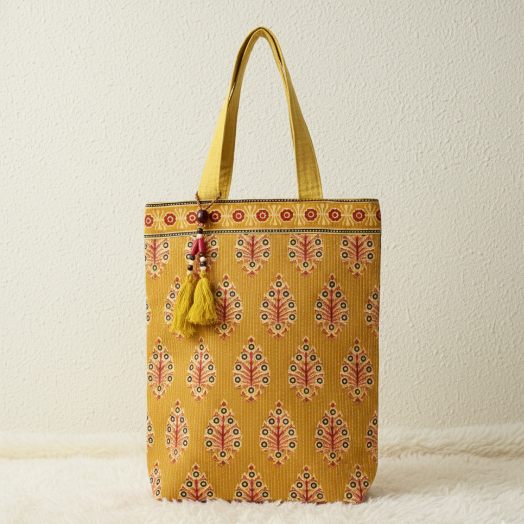 Elegant Yellow Floral Printed Tote Bag