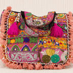 Festive Flair Boho Bag with Pink Tassels