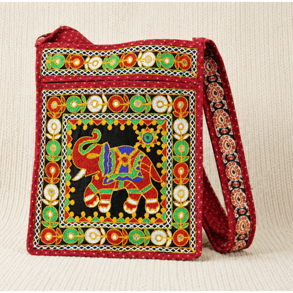 Folk Art Elephant Embroidered Sling Bag