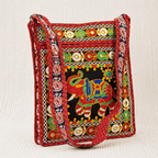 Folk Art Elephant Embroidered Sling Bag