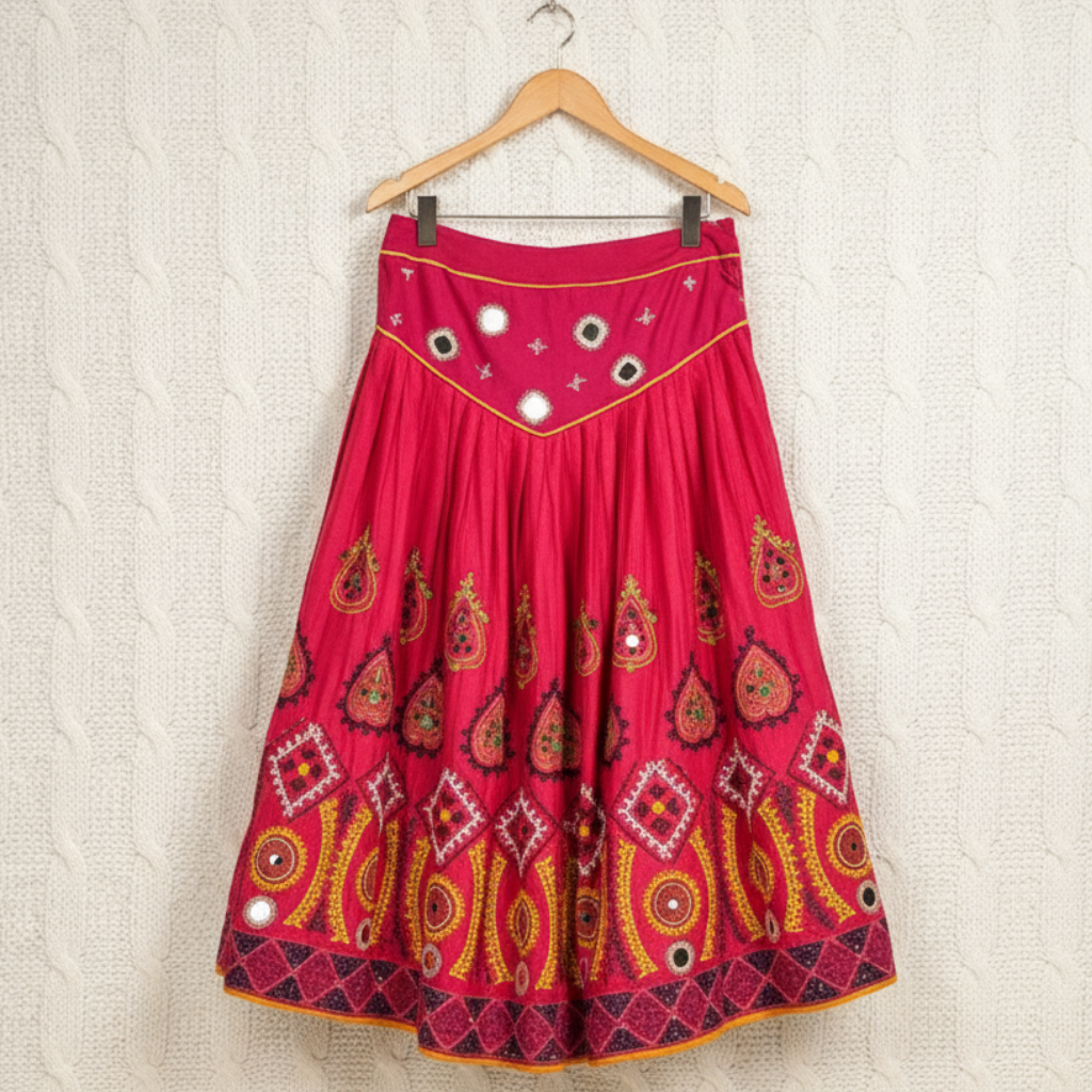 Fuchsia Splendor Ethnic Jewel Embroidered Skirt