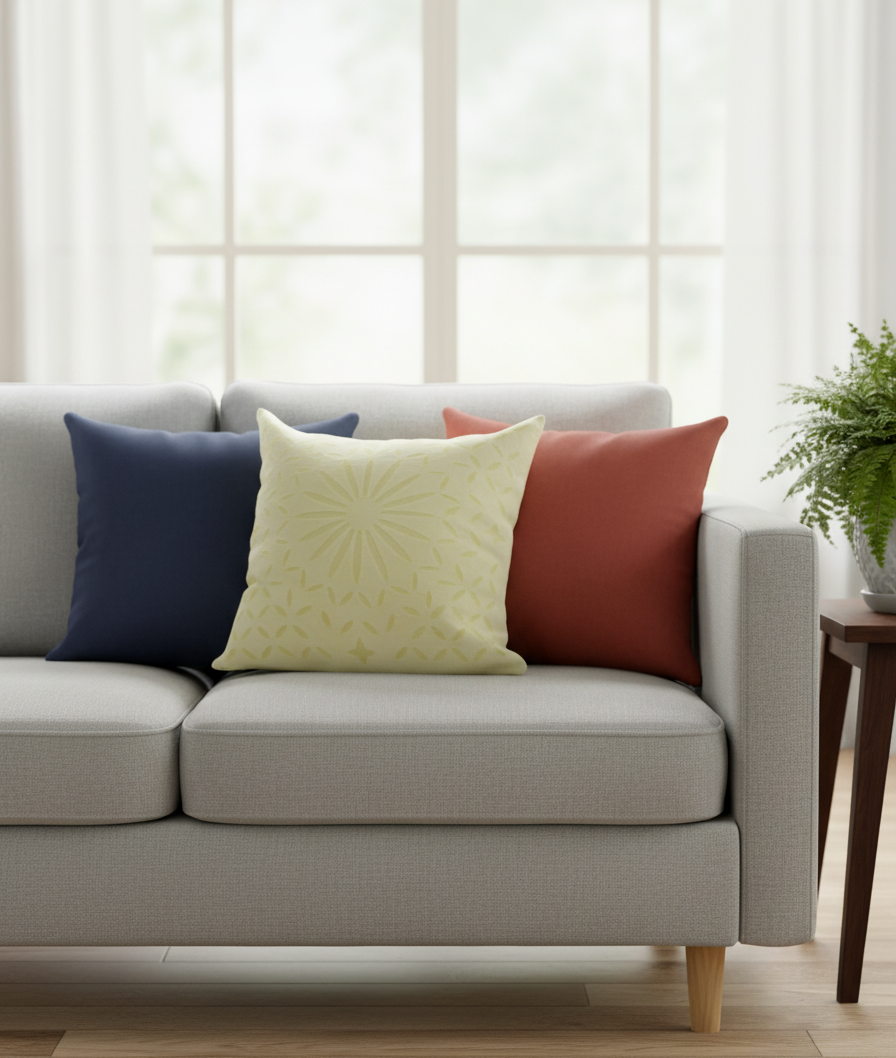 Pastel Yellow Starburst Embroidered Cushion Cover