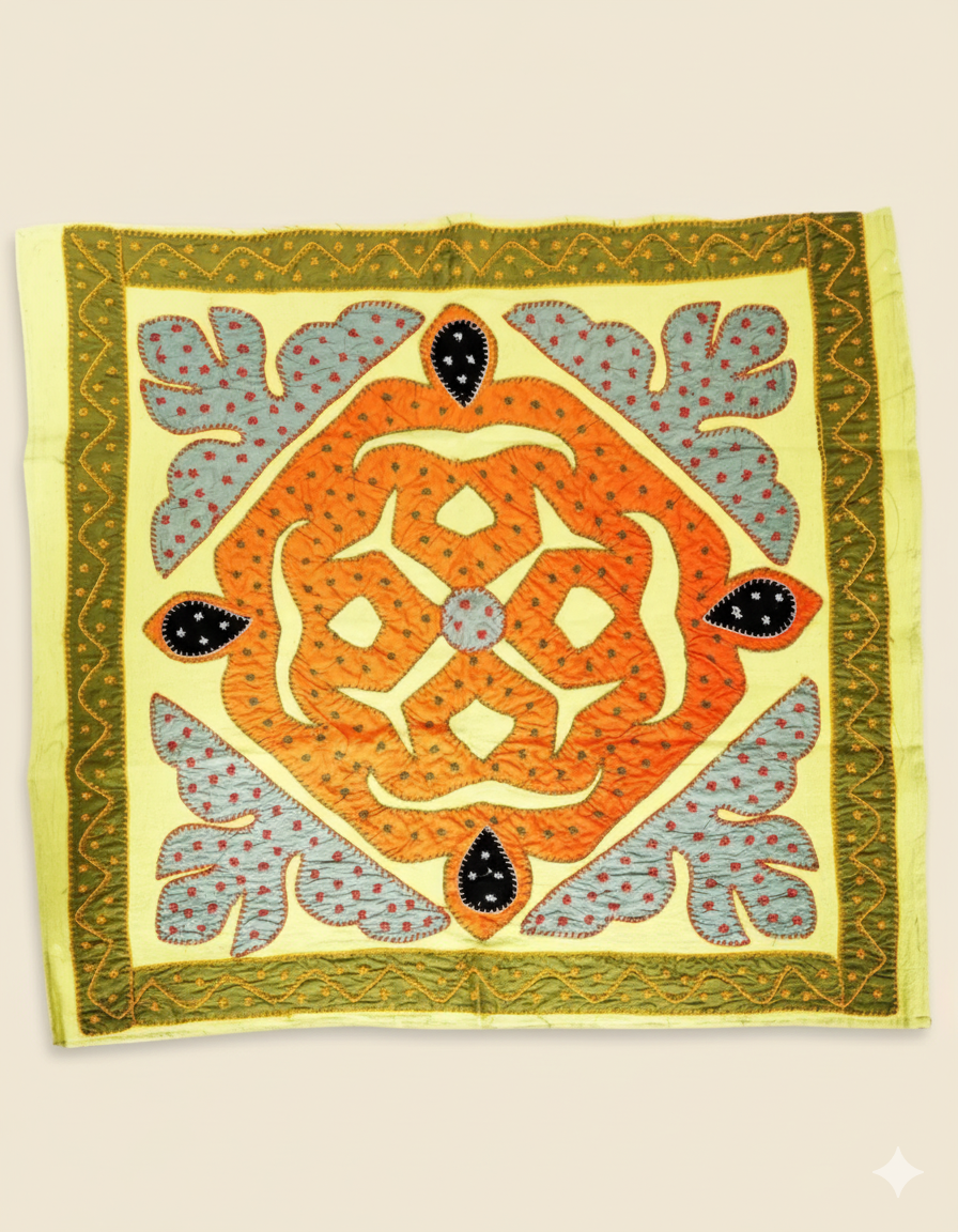 Vintage Folk Applique Yellow Table Cover