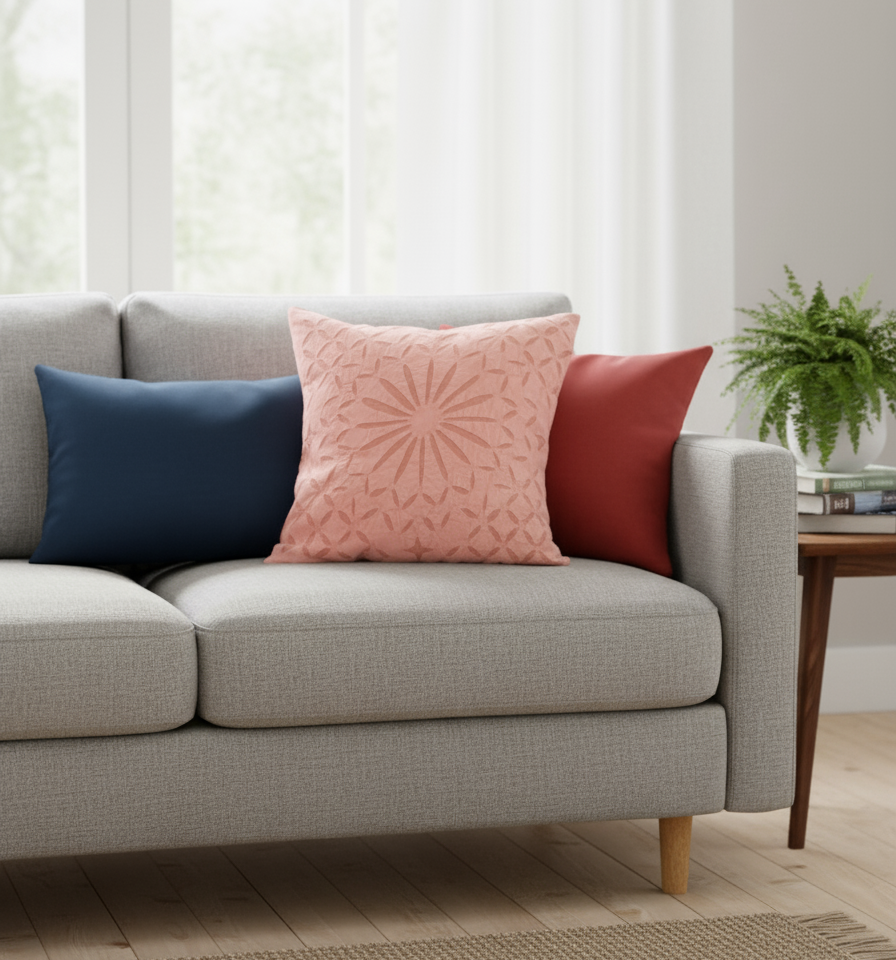 Blush Pink Hand Embroidered Cushion Cover