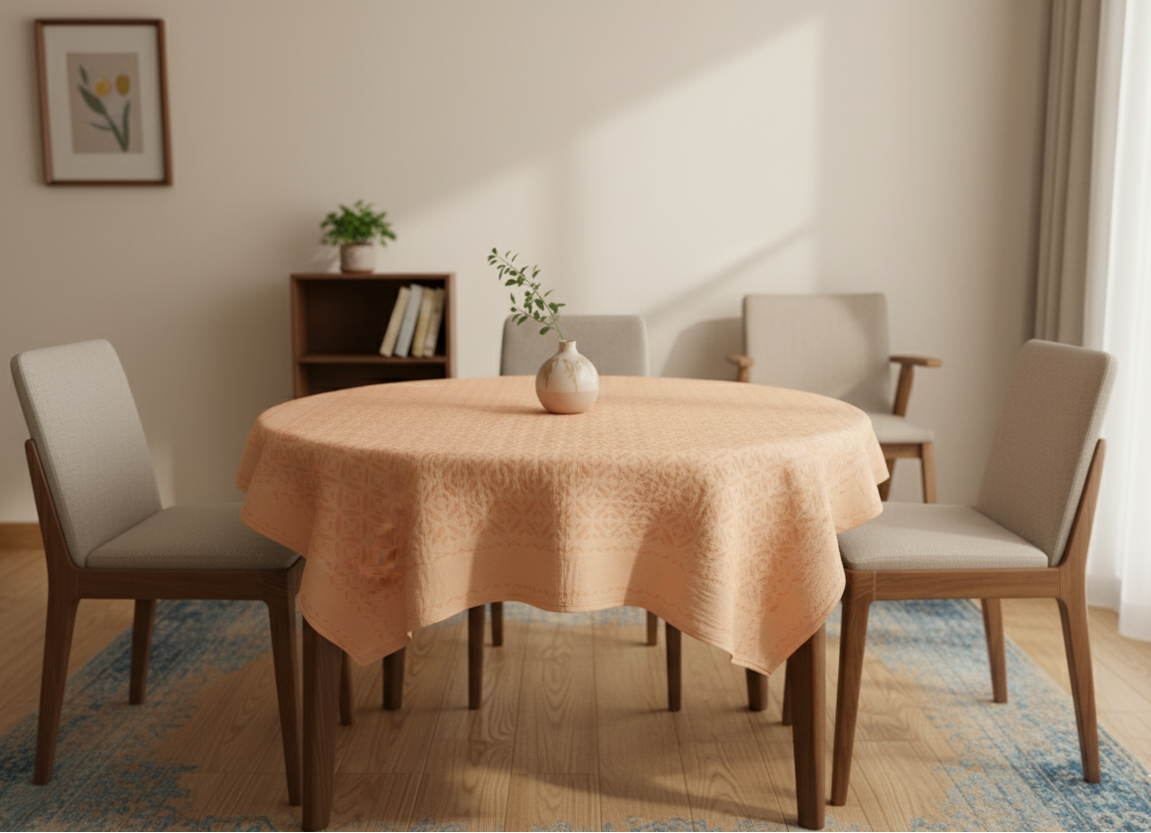 Beige Geometric Lacework Embroidered Table Cover