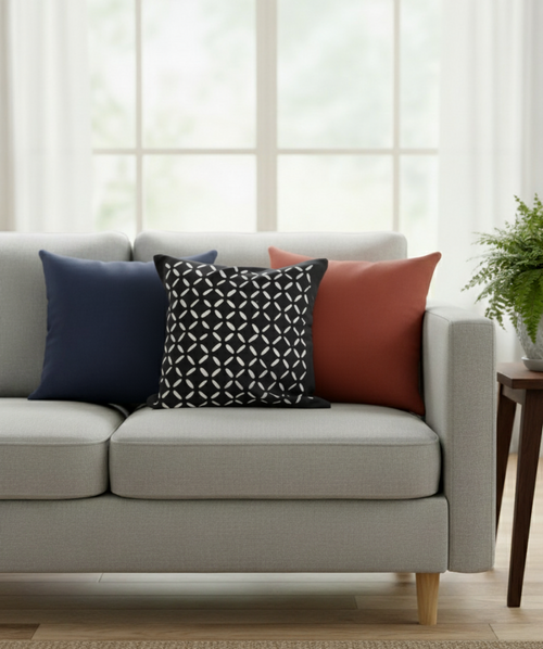 Black Applique Embroidered Cushion Cover