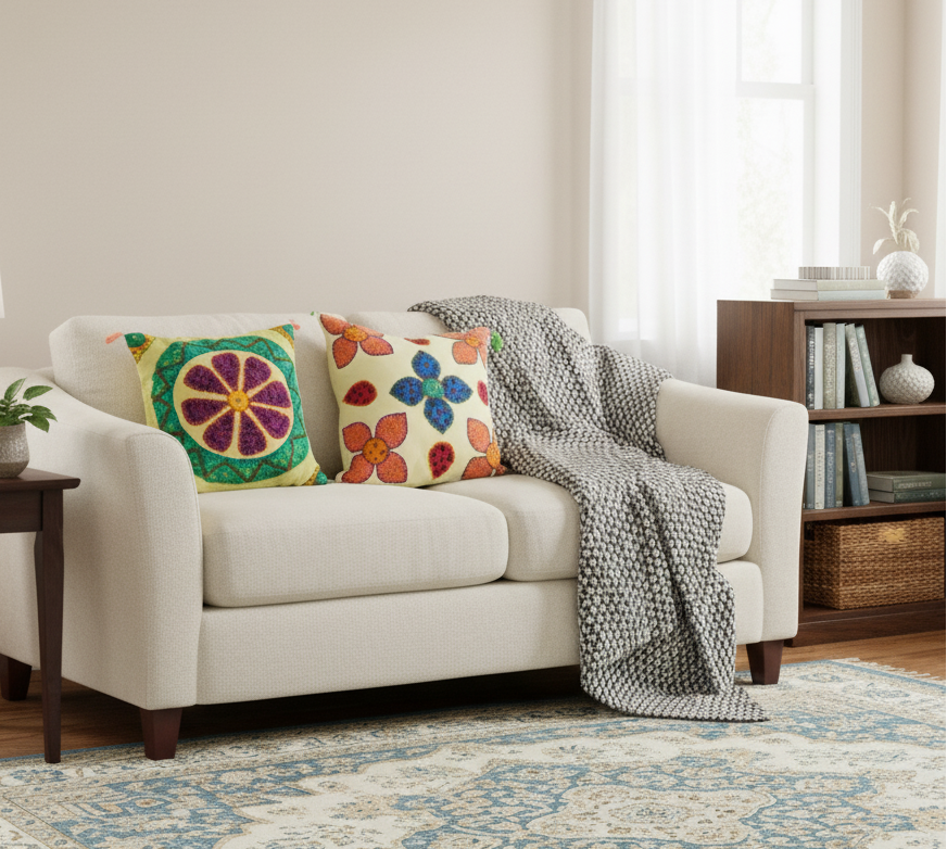 Festive Floral Tassel Embroidered Cushion Covers