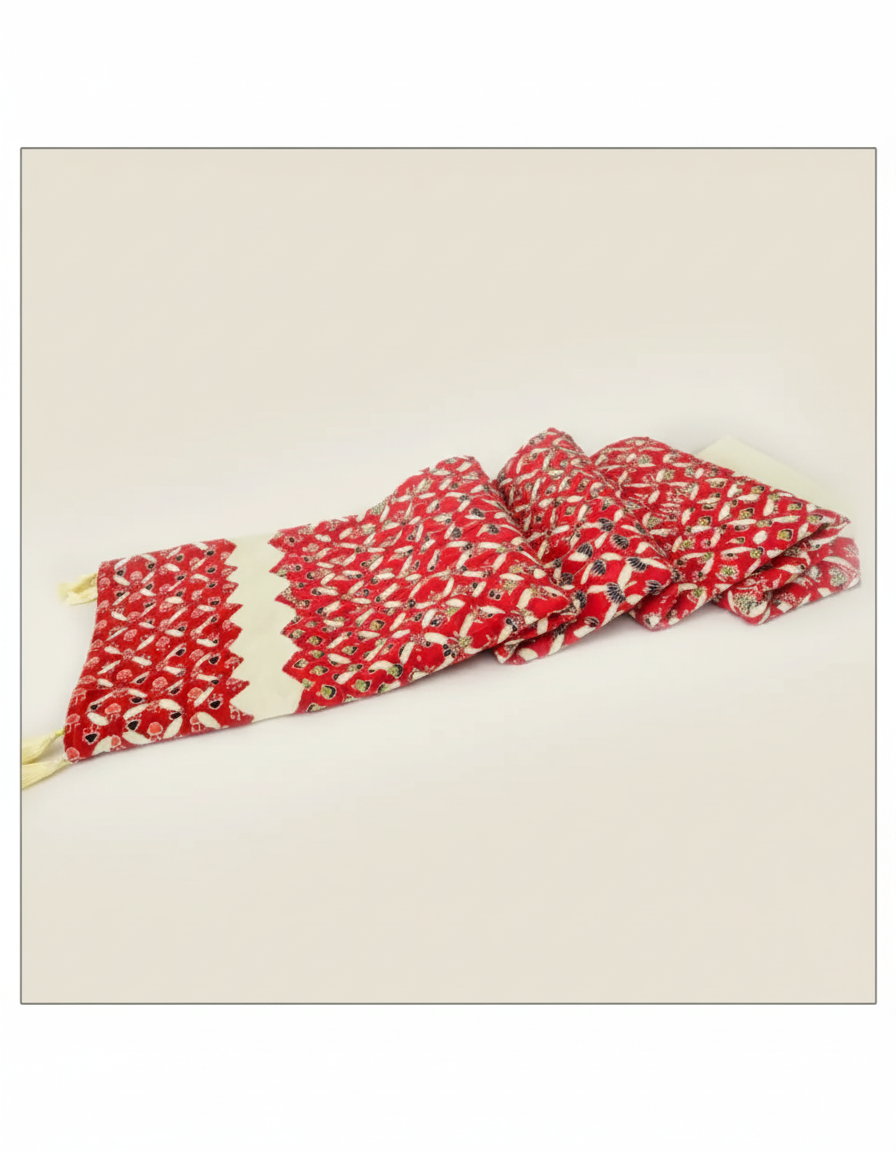 Red Folk Art Applique Embroidered Saree