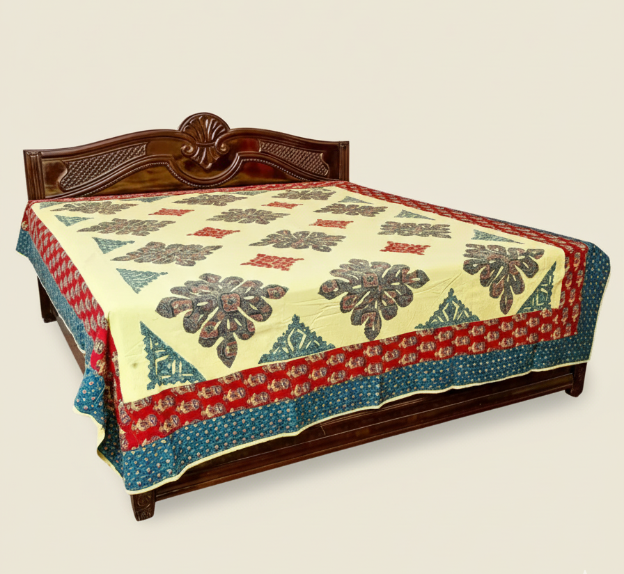 Royal Blossom Mosaic Applique Embroidered Bed Sheet