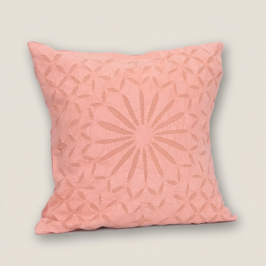 Blush Pink Hand Embroidered Cushion Cover