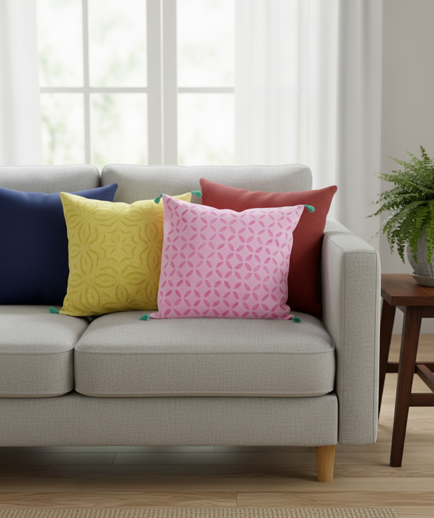 Pastel Geometric Tassel Embroidered Cushion Covers