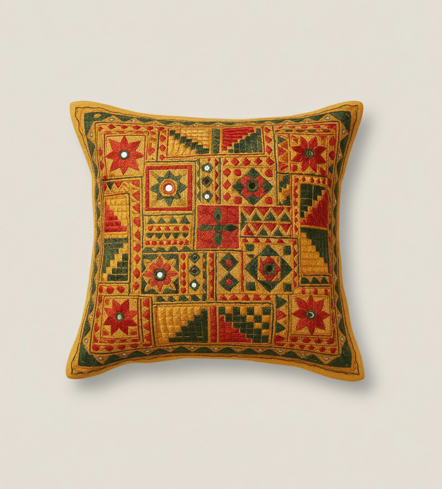 Multicolour Hand Embroidered Cushion Cover for Home Décor