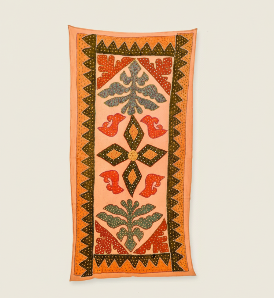Vintage Folk Orange Embroidered Table Runner