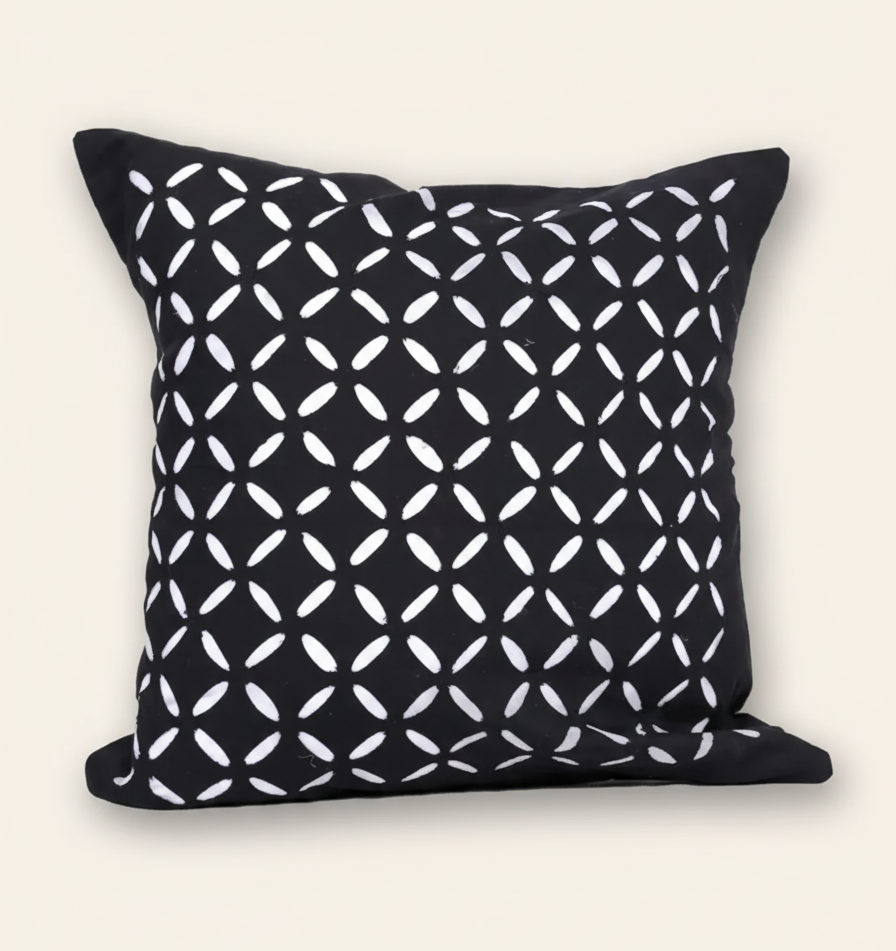 Black Applique Embroidered Cushion Cover