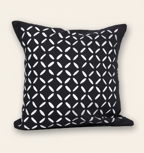 Black Applique Embroidered Cushion Cover
