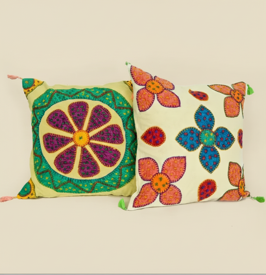 Festive Floral Tassel Embroidered Cushion Covers