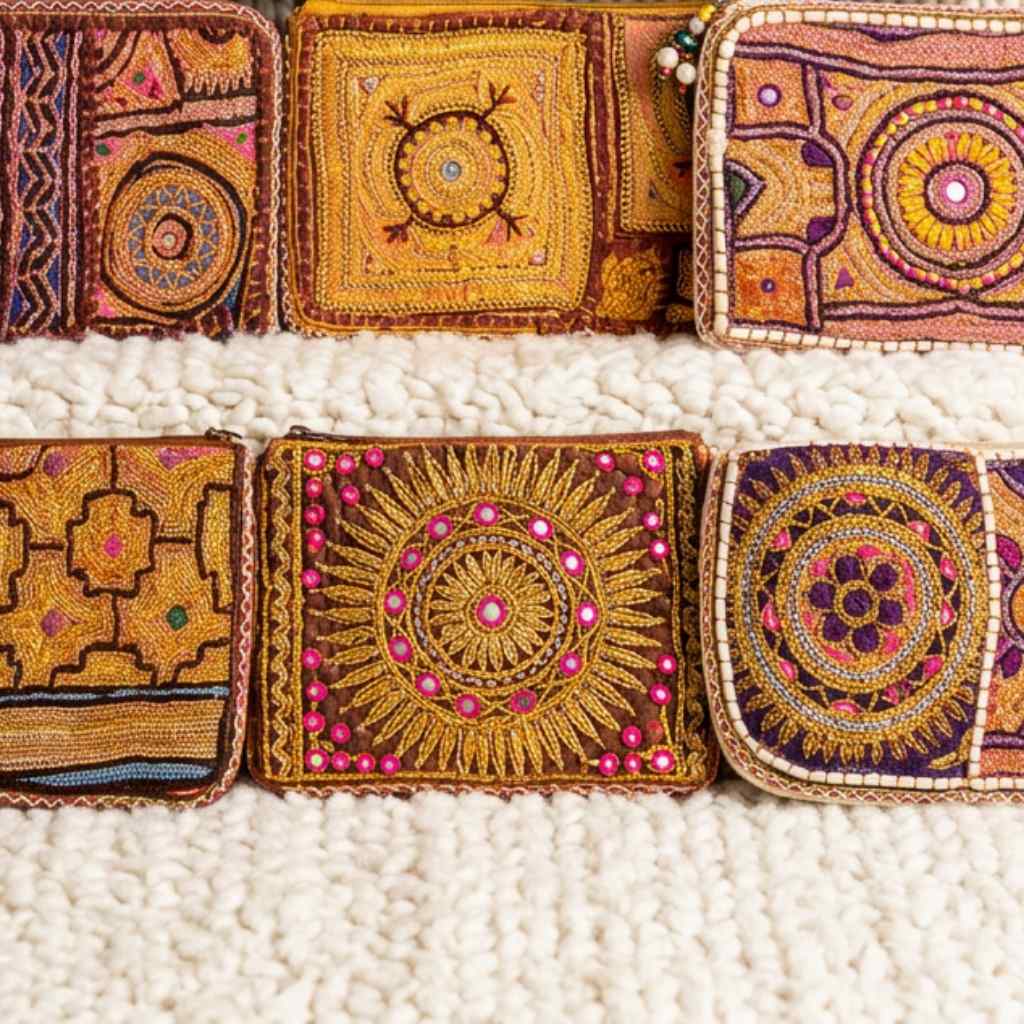 Golden Aura Zari Embroidered Purse for Women