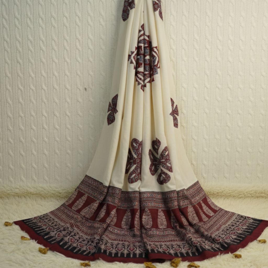white applique patchwork dupatta