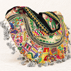 Ivory Elephant Motifs Embroidered Tote Bag