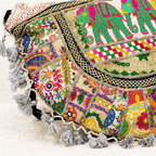 close up of Ivory Elephant Motifs Embroidered Tote Bag