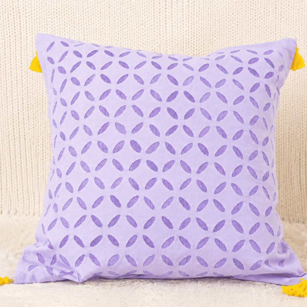 Lavender Appliqué Cutwork Cushion Cover