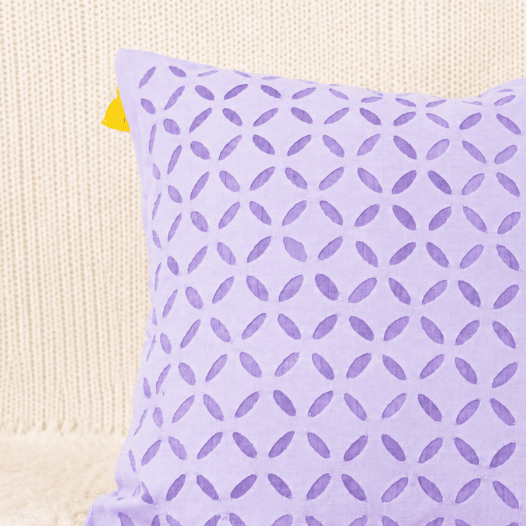 Lavender Appliqué Cutwork Cushion Cover
