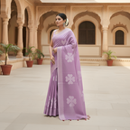 Lavender Grace Applique Cutwork Saree