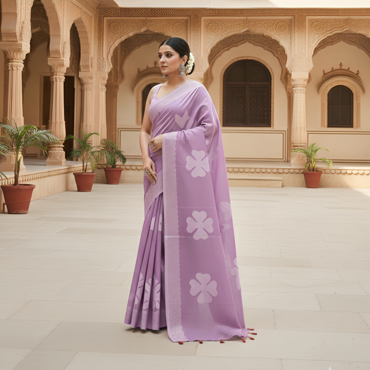 Lavender Grace Applique Cutwork Saree