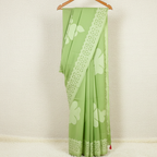 Leafy Grace Pastel Green Saree with Applique Cutwork