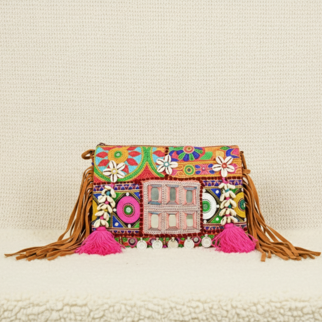 Multicolor Floral Thread Work Sling Bag