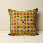 Mustard Yellow Hand Embroidered Floral Cushion Cover