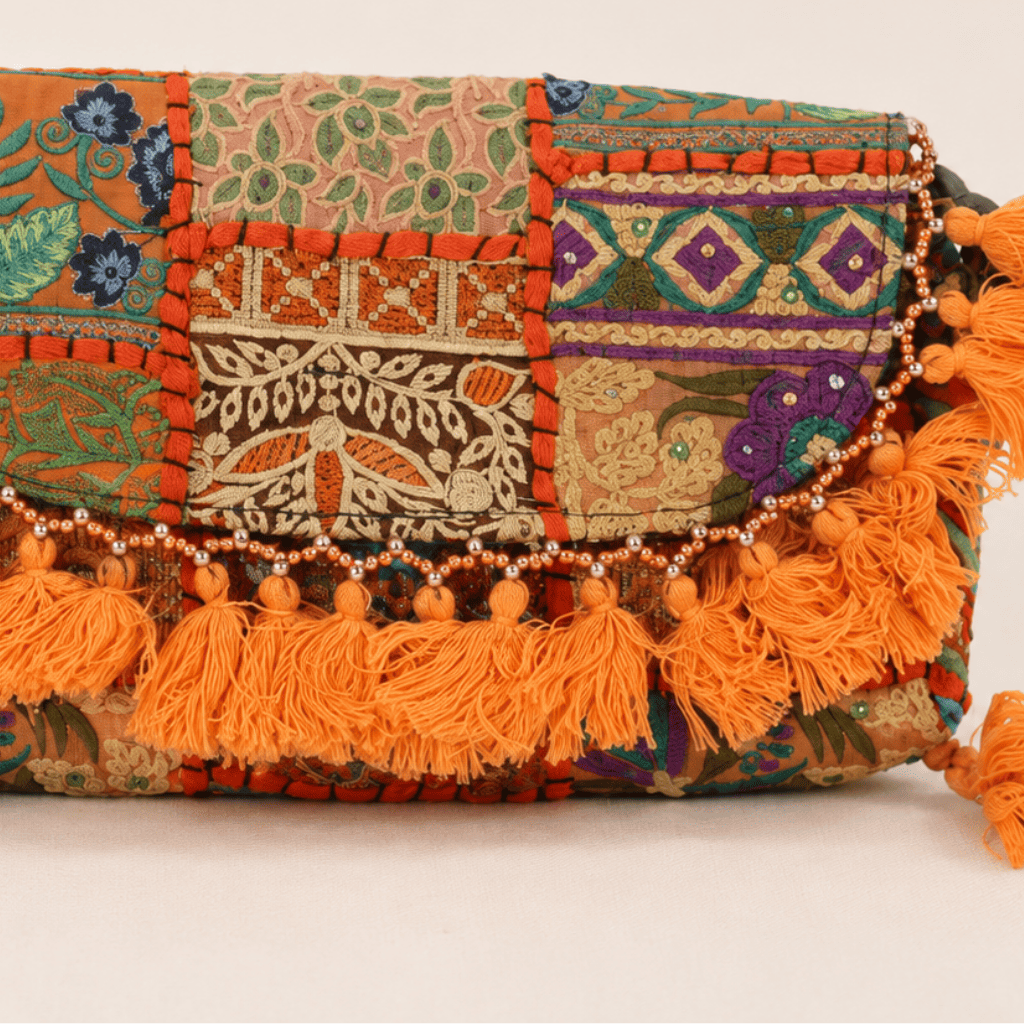 close up of Nomad Banjara Embroidered Sling Purse
