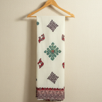 off white pasisley applique dupatta on a hanger