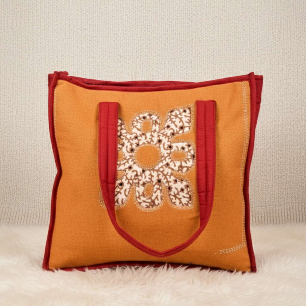 Orange Bloom Cotton Bag with Minimal Floral Detailing