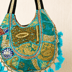 close up of  Pastel Blue Zari Embroidered Tote Bag 